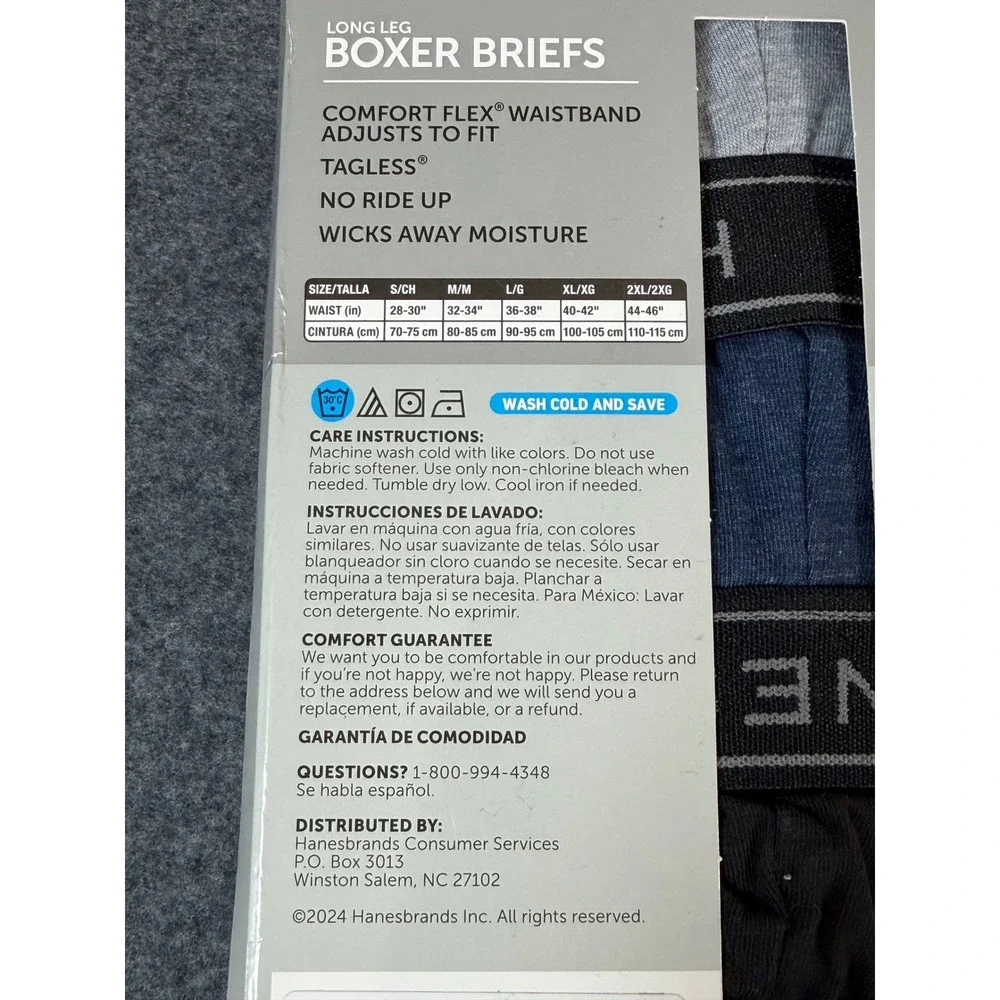 Hanes Boxer Briefs Mens Small Multicolor New 6 Pack Cotton Stretch Long Leg